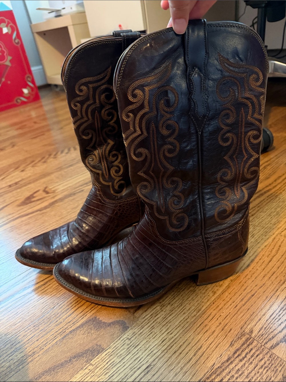 Lucchese Brown Western Ostrich-Style Leather Boots